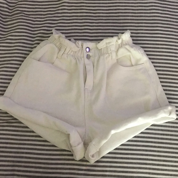 Princess Polly Pants - White paper bag denim shorts